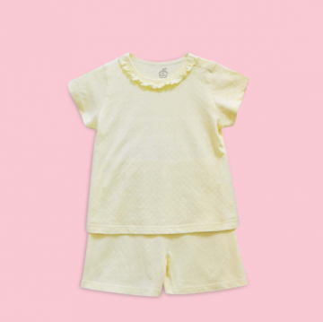 Bộ sơ sinh cộc tay La Pomme cài vai cổ bèo SS008 (vàng)